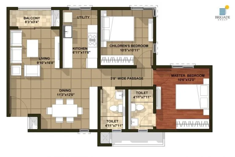 Brigade Orchards Ivory Enclave 2 BHK Floor Plan Devanahalli