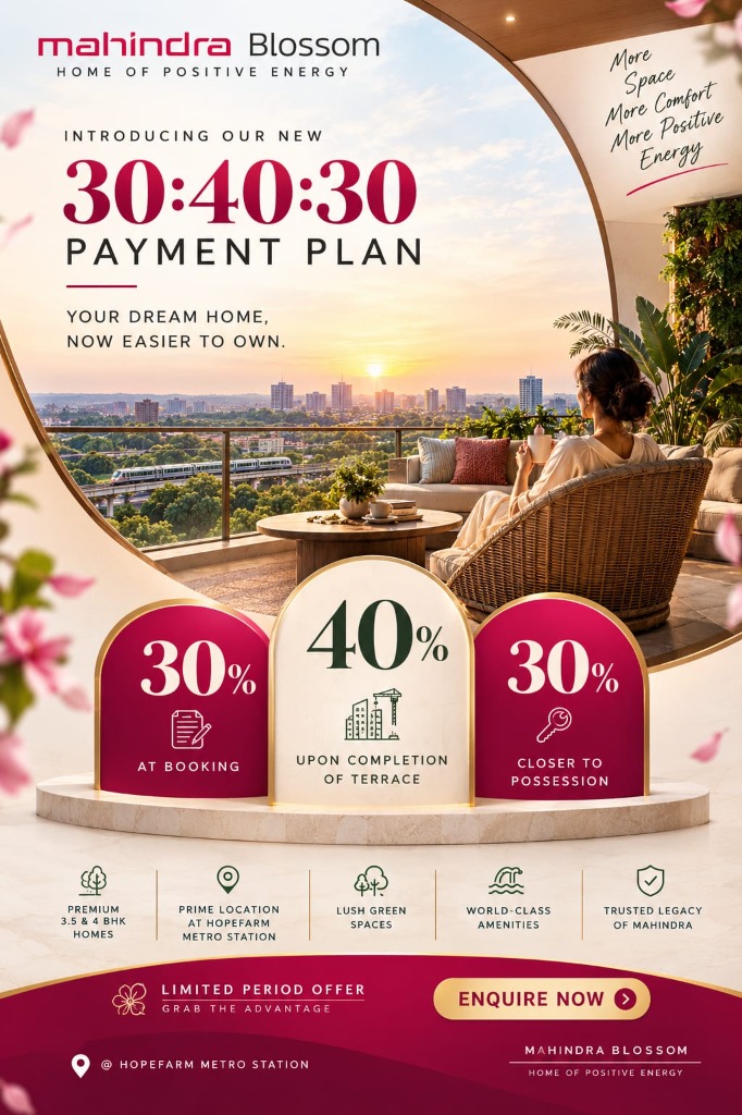 Mahindra Blossom 30:40:30 Payment Plan Flyer